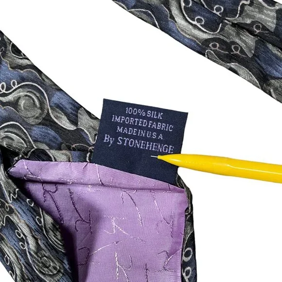 Jimmy V Peggy Fleming Blue Stonehenge Geometric Silk Classic Necktie - Picture 5 of 7